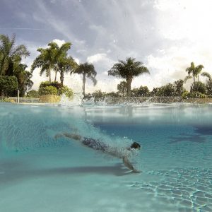 Outdoor pool optimized by Sunny Shark for reduced energy consumption